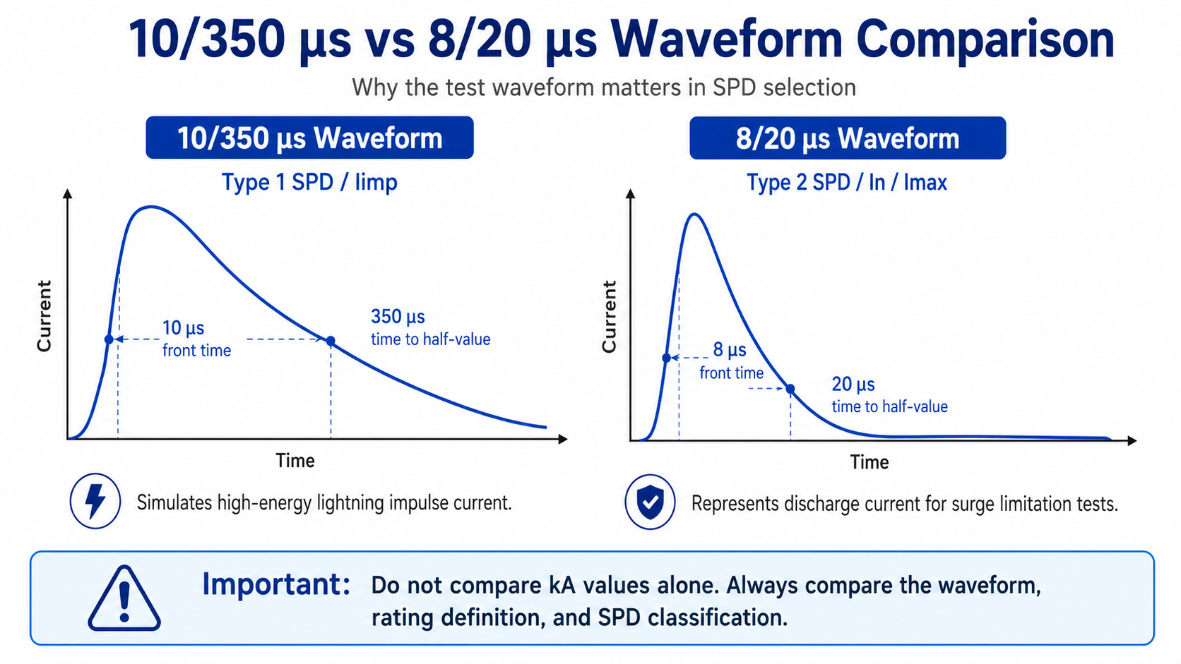 10/350 μs vs 8/20 μs waveform comparison for SPD selection