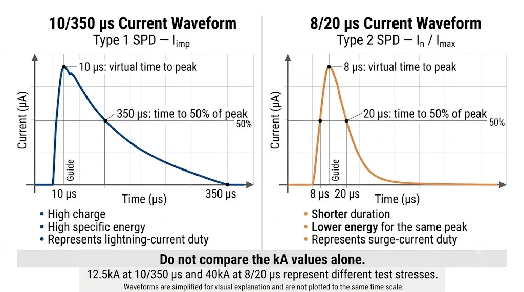 10/350 microsecond Iimp waveform vs 8/20 microsecond SPD current waveform