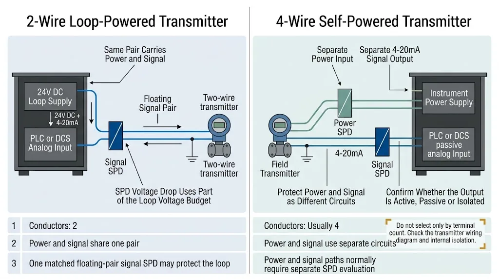 Comparison of surge protection selection for two-wire and four-wire 4-20mA instrumentation loops
