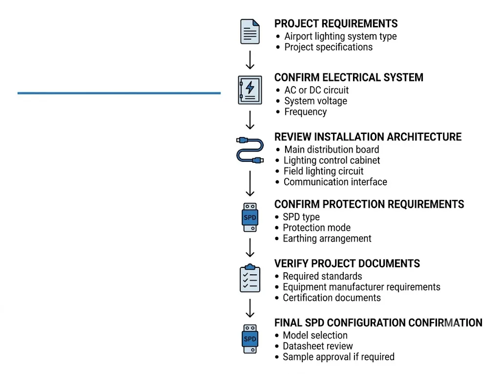 Airport lighting SPD selection workflow from project requirements and system architecture to technical approval