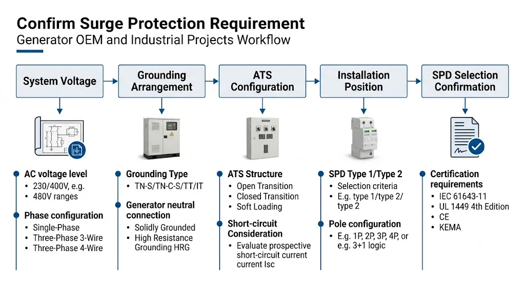 Generator SPD OEM project confirmation workflow from system parameters to SPD selection