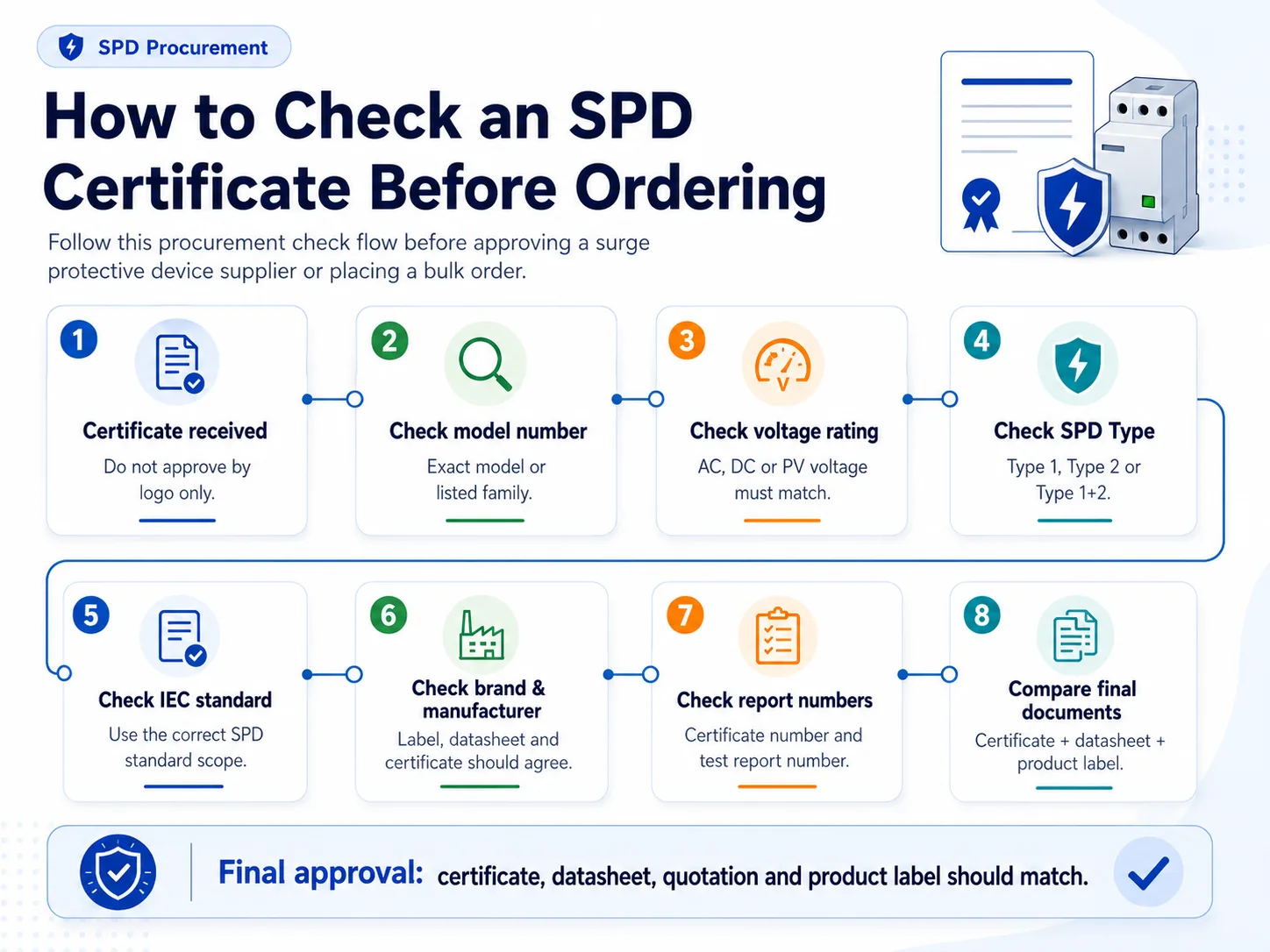 How to check an SPD certificate before ordering surge protective devices