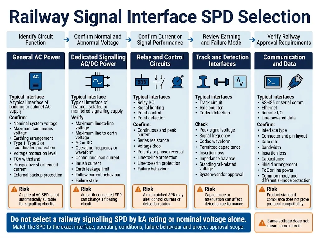 Comparison of SPD selection requirements for railway power, signal, control and communication interfaces