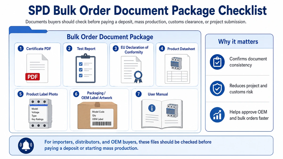 SPD bulk order certificate and document package checklist