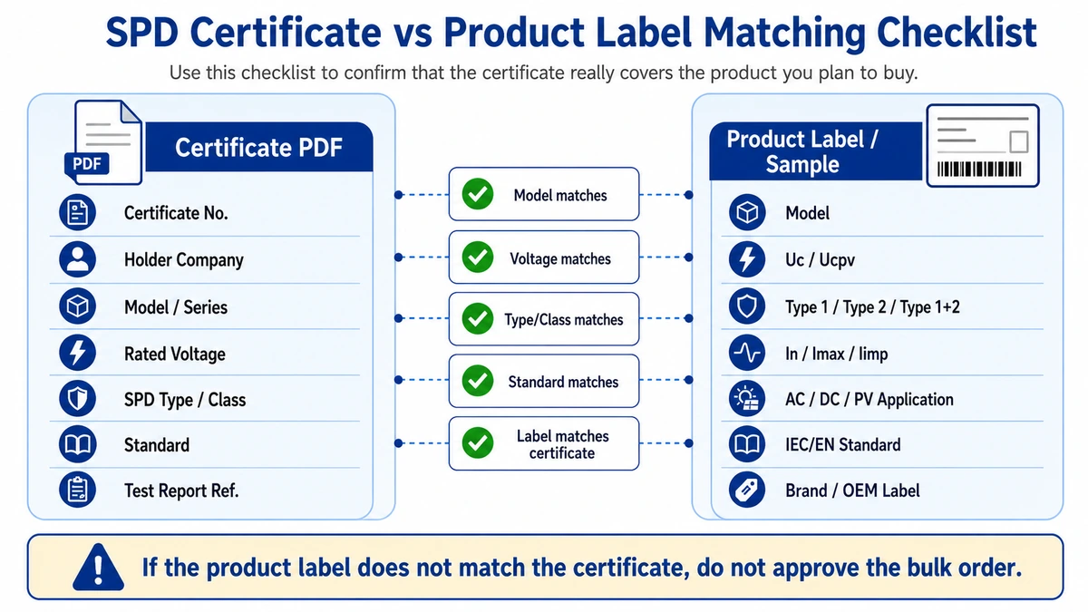 SPD certificate and product label matching checklist
