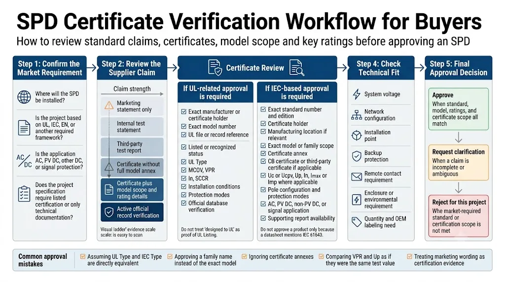 SPD certificate verification workflow for buyers
