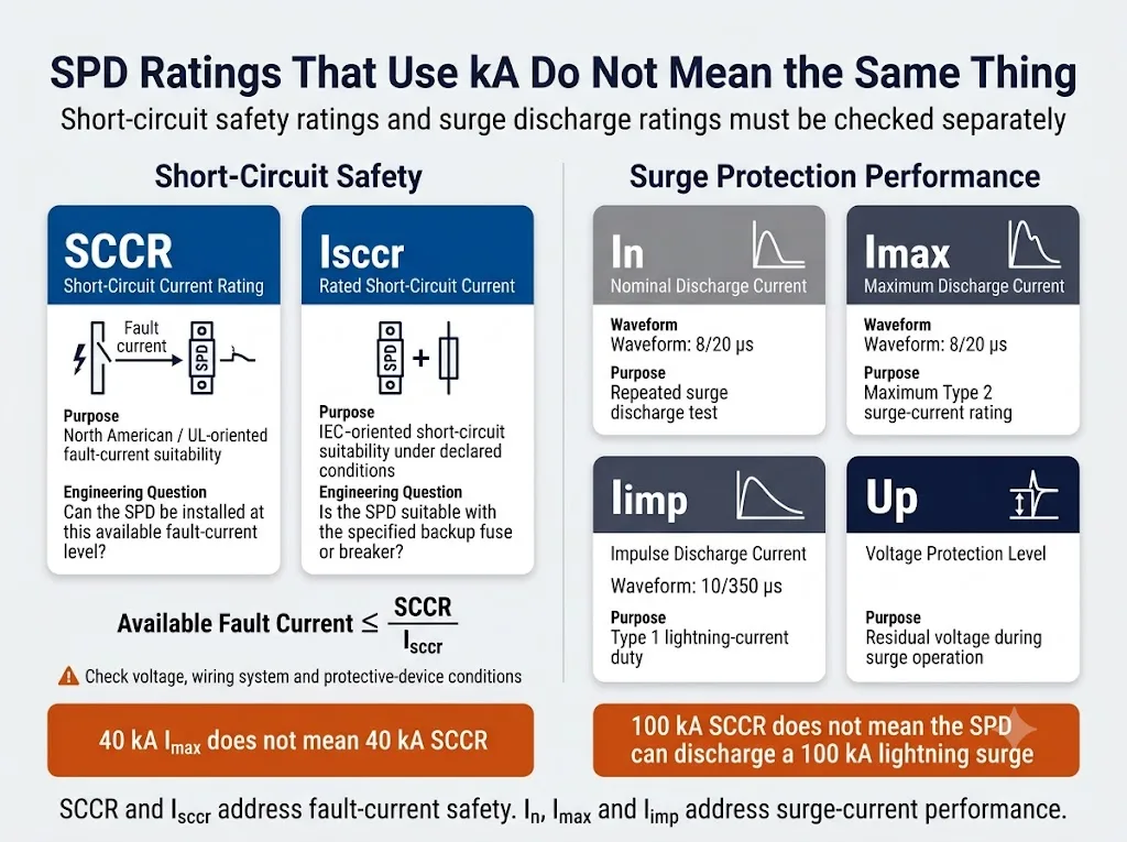 Comparison of SPD SCCR, Isccr, In, Imax, Iimp and Up electrical ratings