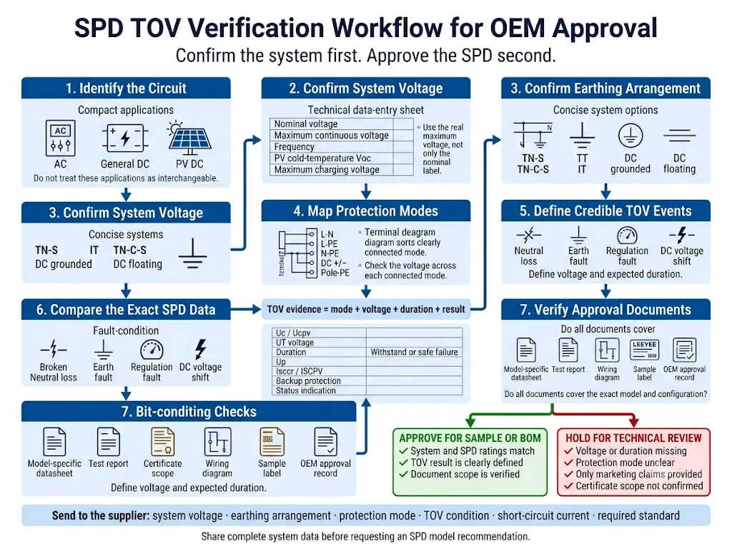 OEM workflow for verifying SPD Uc Ucpv protection mode and temporary overvoltage withstand