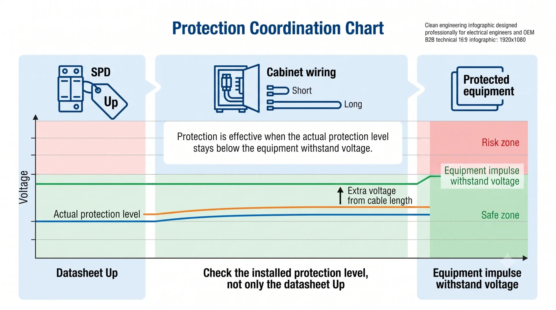 SPD Up compared with equipment impulse withstand voltage for protection coordination