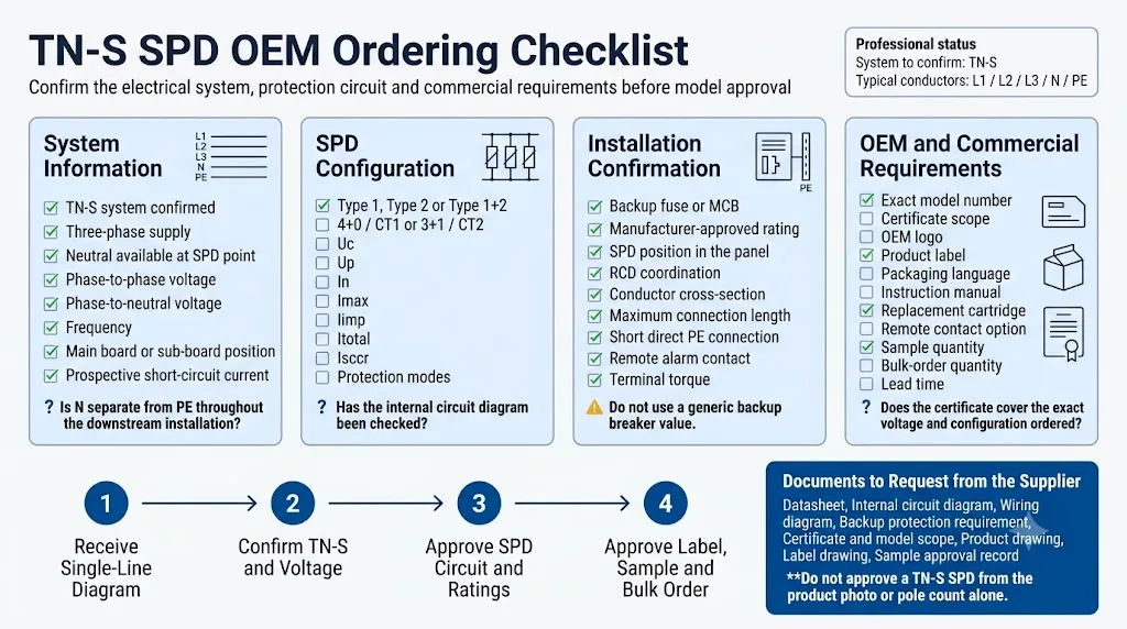 TN-S system SPD selection and OEM ordering checklist for panel builders