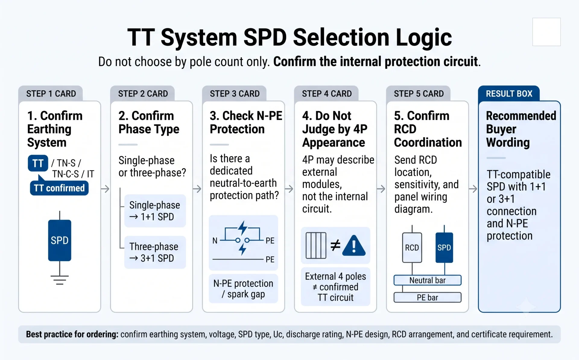 TT system SPD selection logic for 3+1 4P and N-PE protection