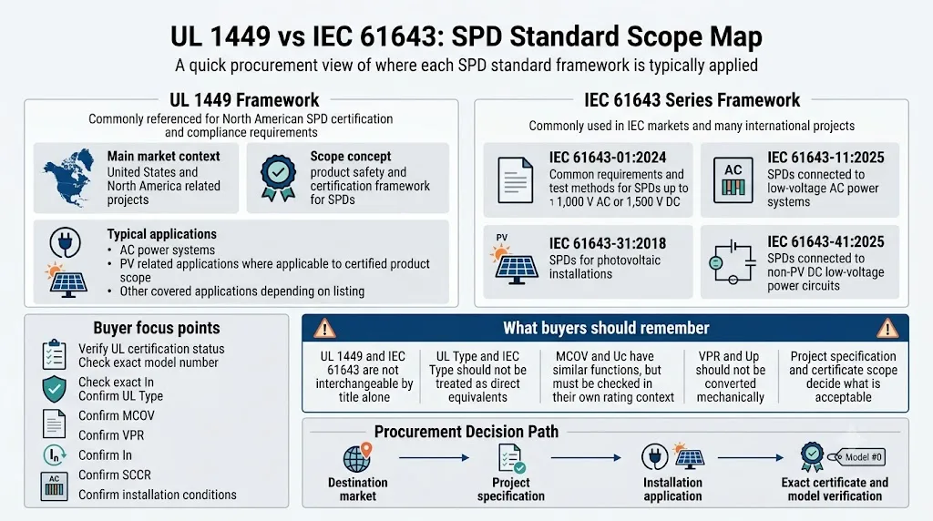 UL 1449 vs IEC 61643 standard scope map for SPD buyers