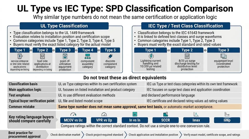 UL Type vs IEC Type SPD classification comparison chart