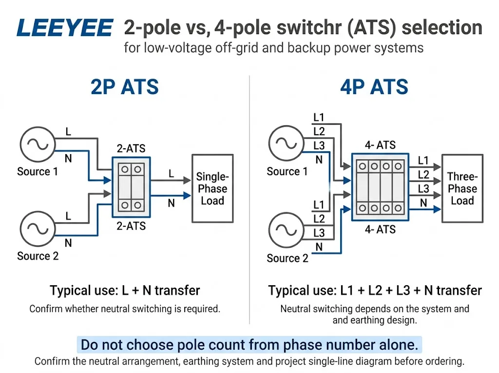 2P vs 4P automatic transfer switch selection for single-phase and three-phase backup systems