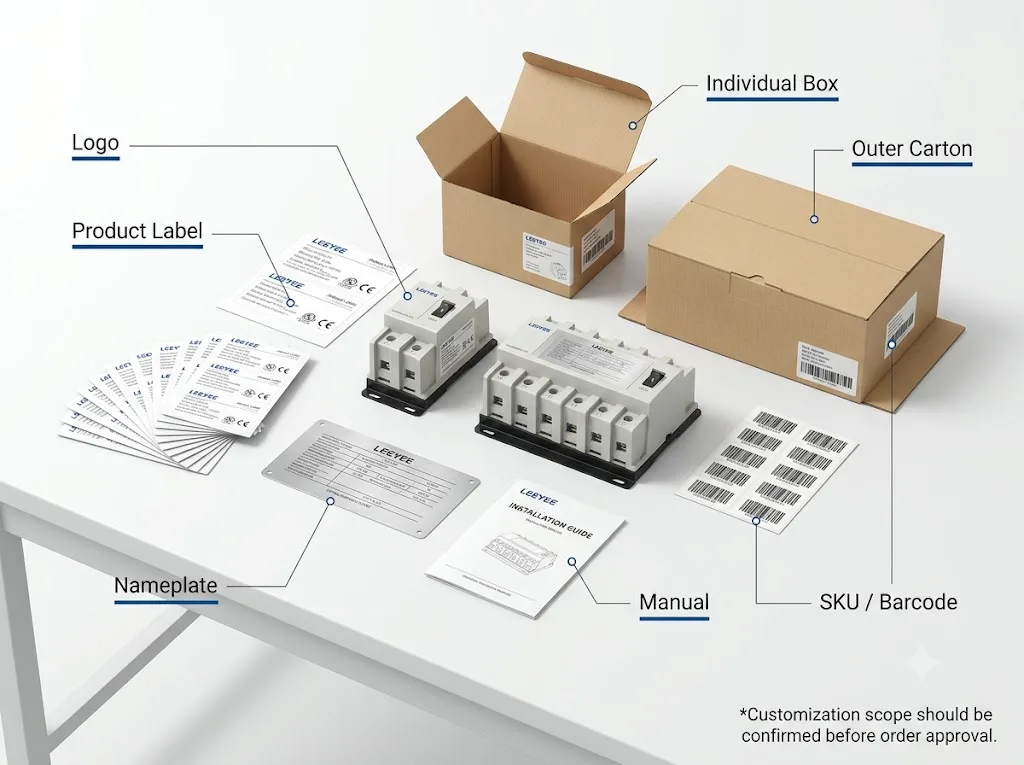 Personalizzazione del manuale e della confezione delle targhette identificative degli interruttori di trasferimento automatici OEM