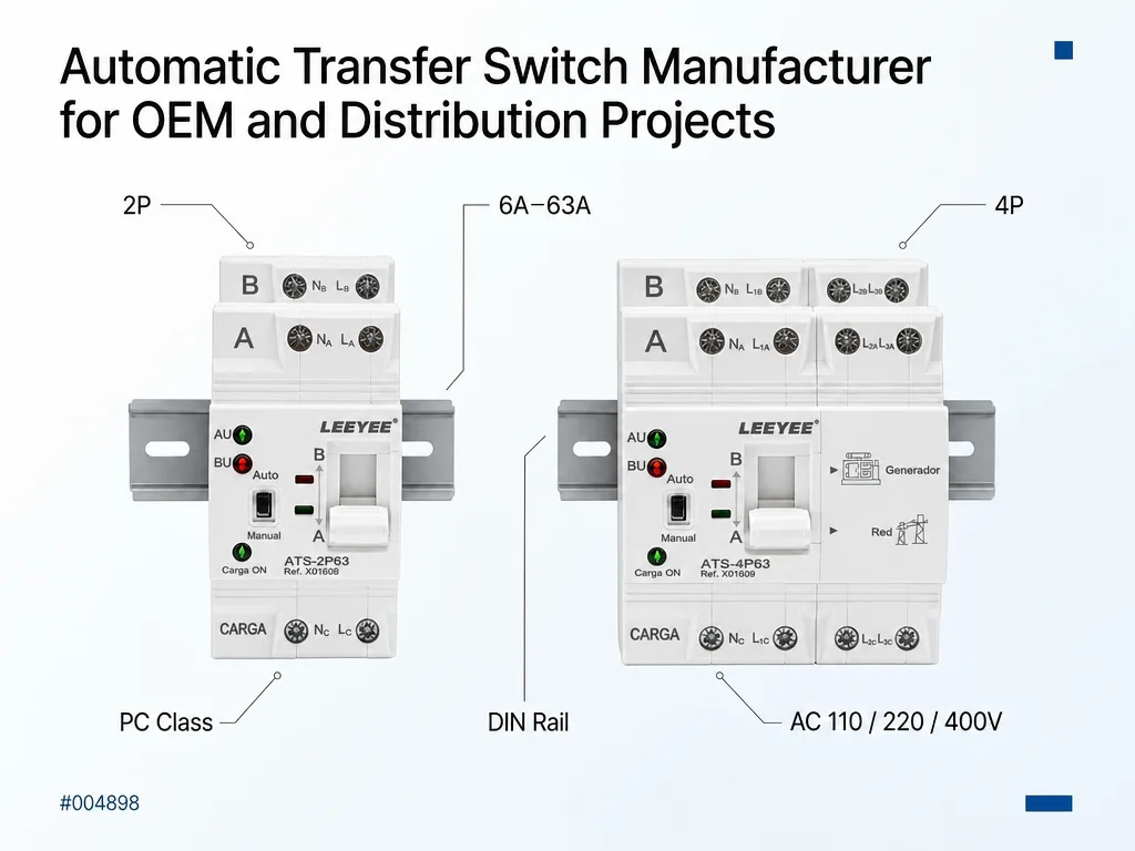 Gamma di interruttori di trasferimento automatici compatti LEEYEE con configurazioni a 2 poli e 4 poli