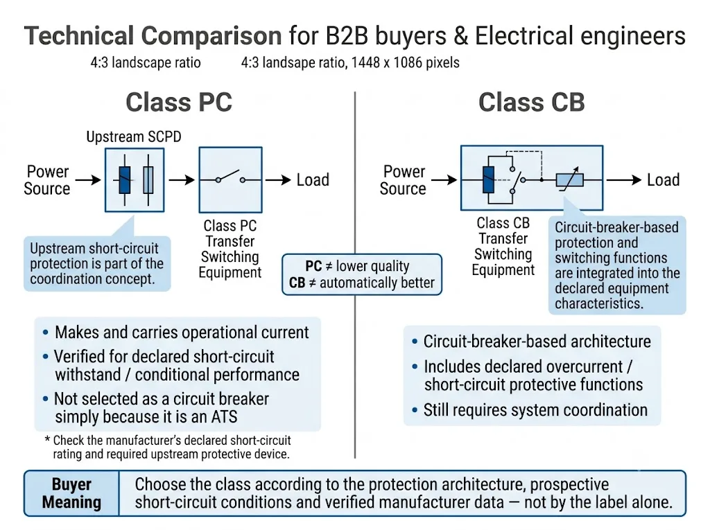 Concept de protection contre les courts-circuits des commutateurs de transfert automatiques de classe PC par rapport à ceux de classe CB