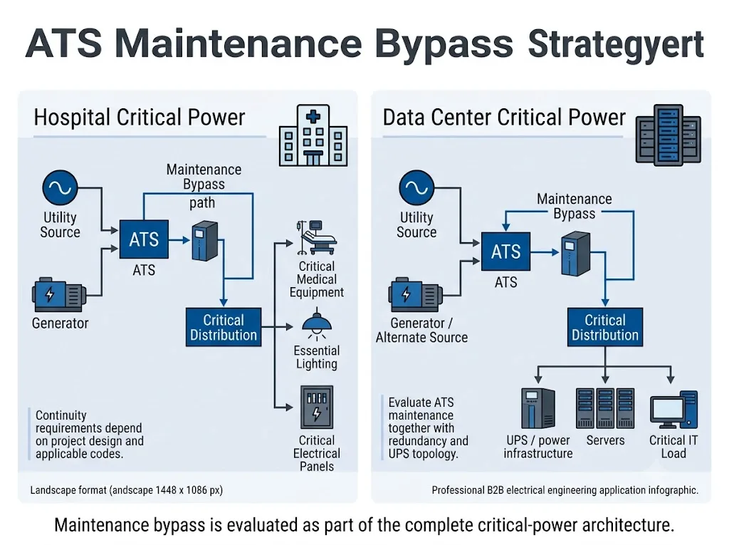 ATS maintenance bypass concept for hospital and data center critical power systems