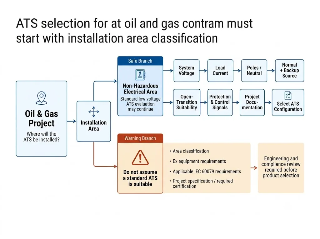 Oil and gas ATS installation area selection flow for non-hazardous and hazardous locations