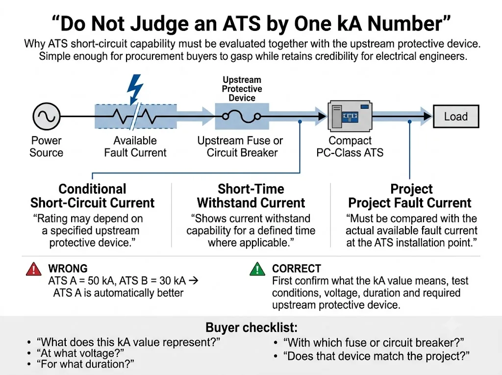 ATS short-circuit rating and upstream protective device coordination diagram